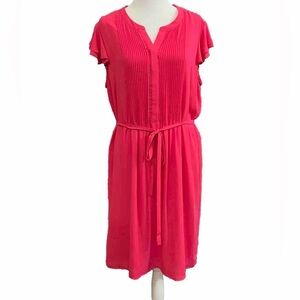 Nine West Womens Sleeveless Ruffle Dress V-Neck Pink